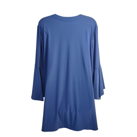 By JJ Blouse Women's Blue Flare Sleeve 1/4 Zipper Stretch Blouse Size XL - Picture 2 of 10